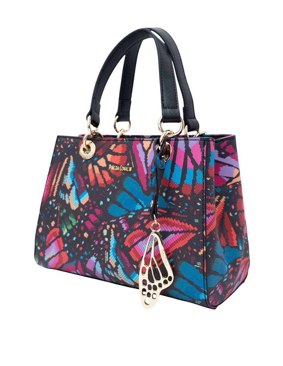 Bolsa satchel mariposa bordada de vinil para mujer