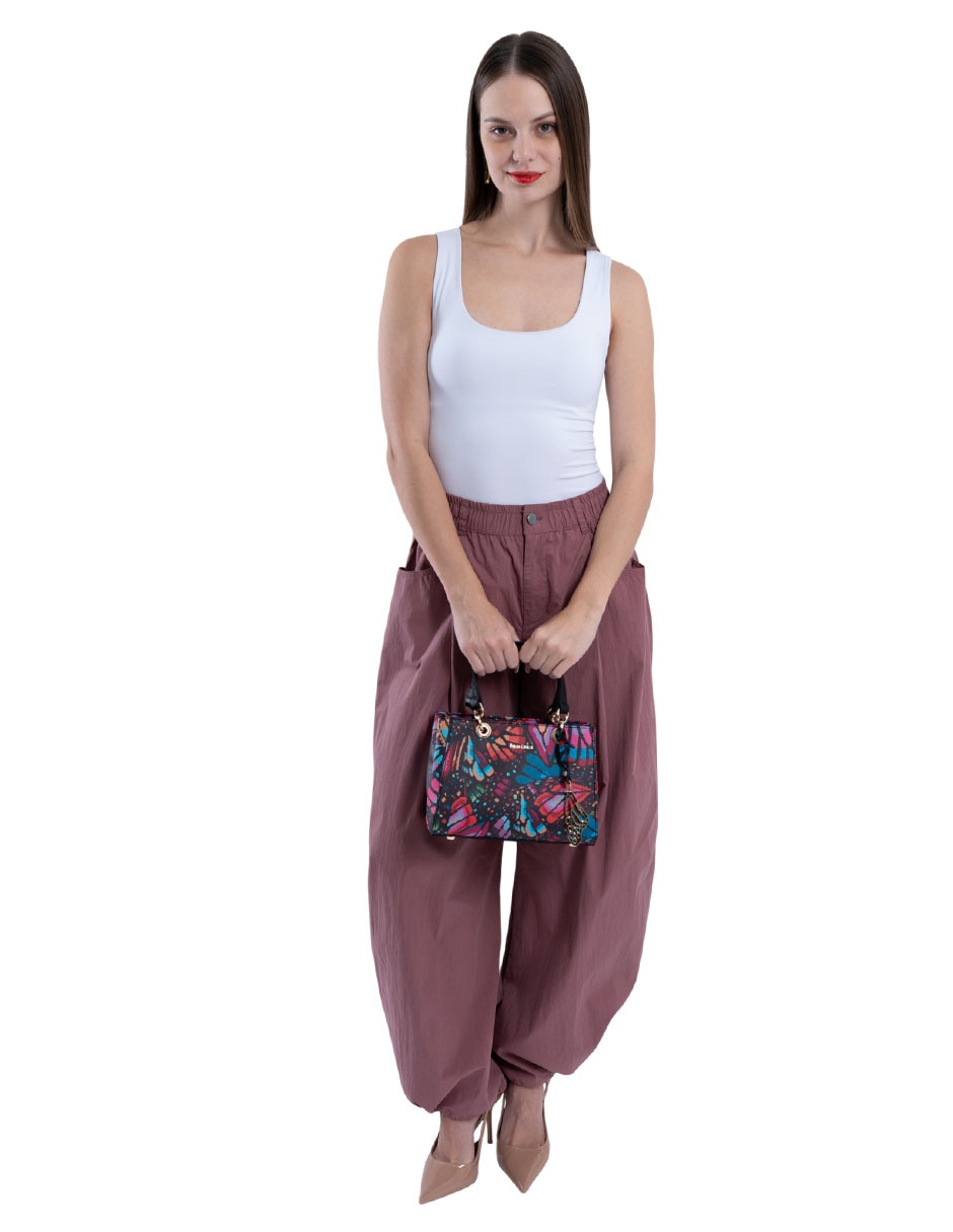 Bolsa satchel mariposa bordada de vinil para mujer 6