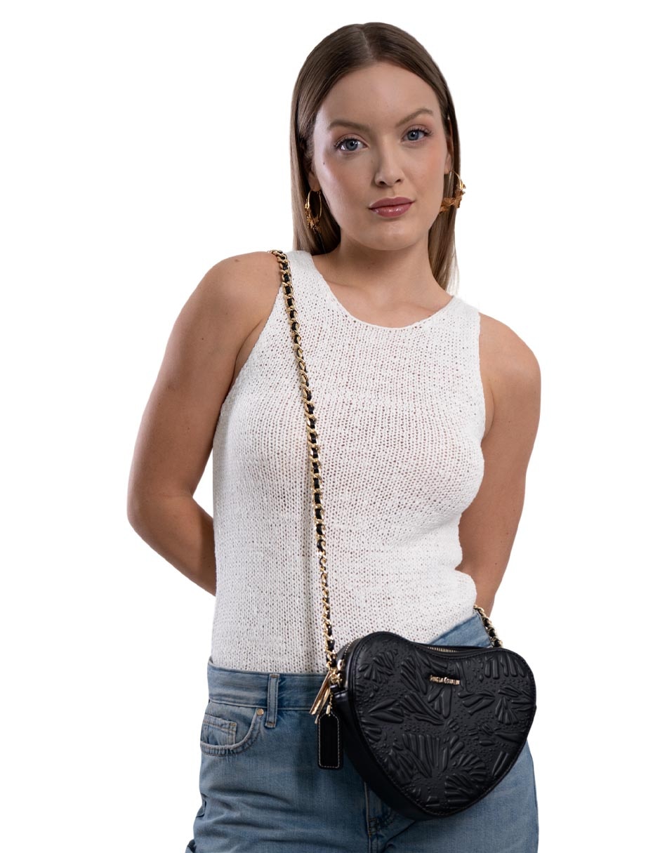 Bolsa crossbody Grabado Mariposa de piel para mujer 4