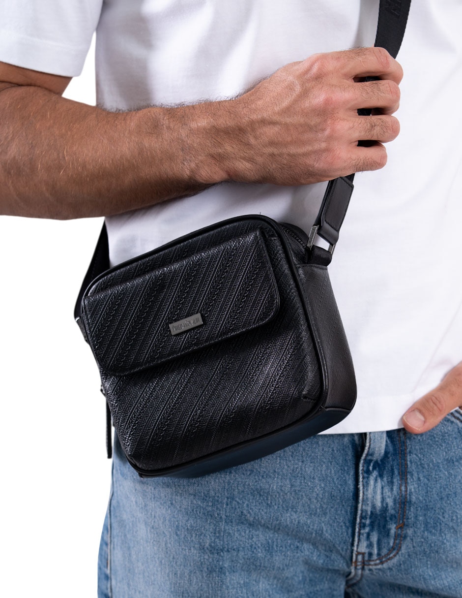 Bolsa messenger grabado Grecas Prehispánicas de piel para mujer 3
