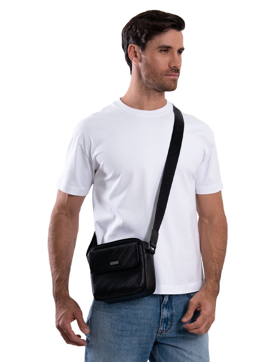 Bolsa messenger pineda covalin grabado grecas prehispánicas de piel para mujer