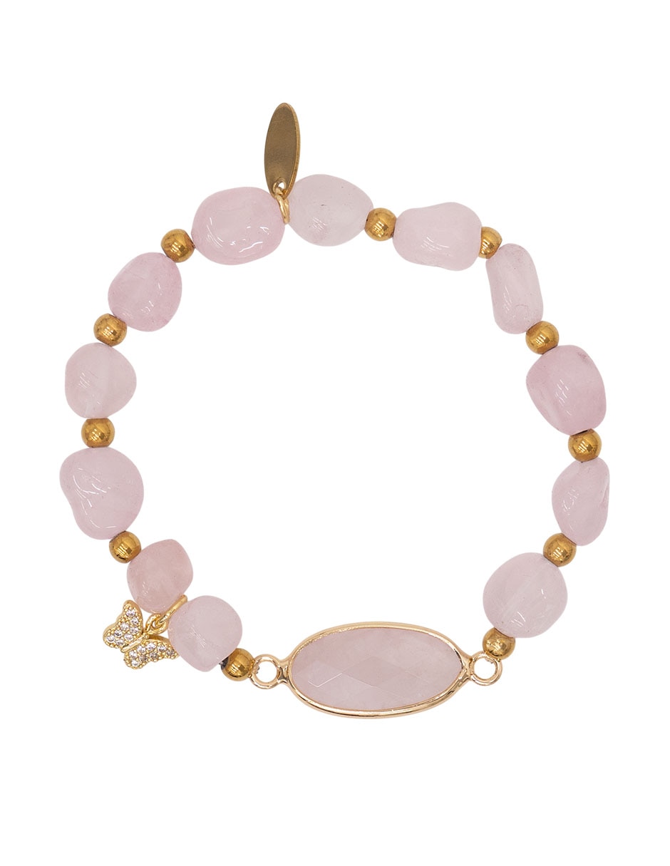Pulsera con Cuarzo rosa amazonita y perla Mariposa acabado mate 1