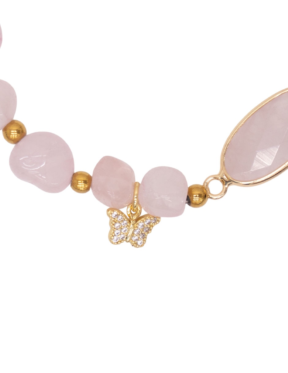 Pulsera con Cuarzo rosa amazonita y perla Mariposa acabado mate 2