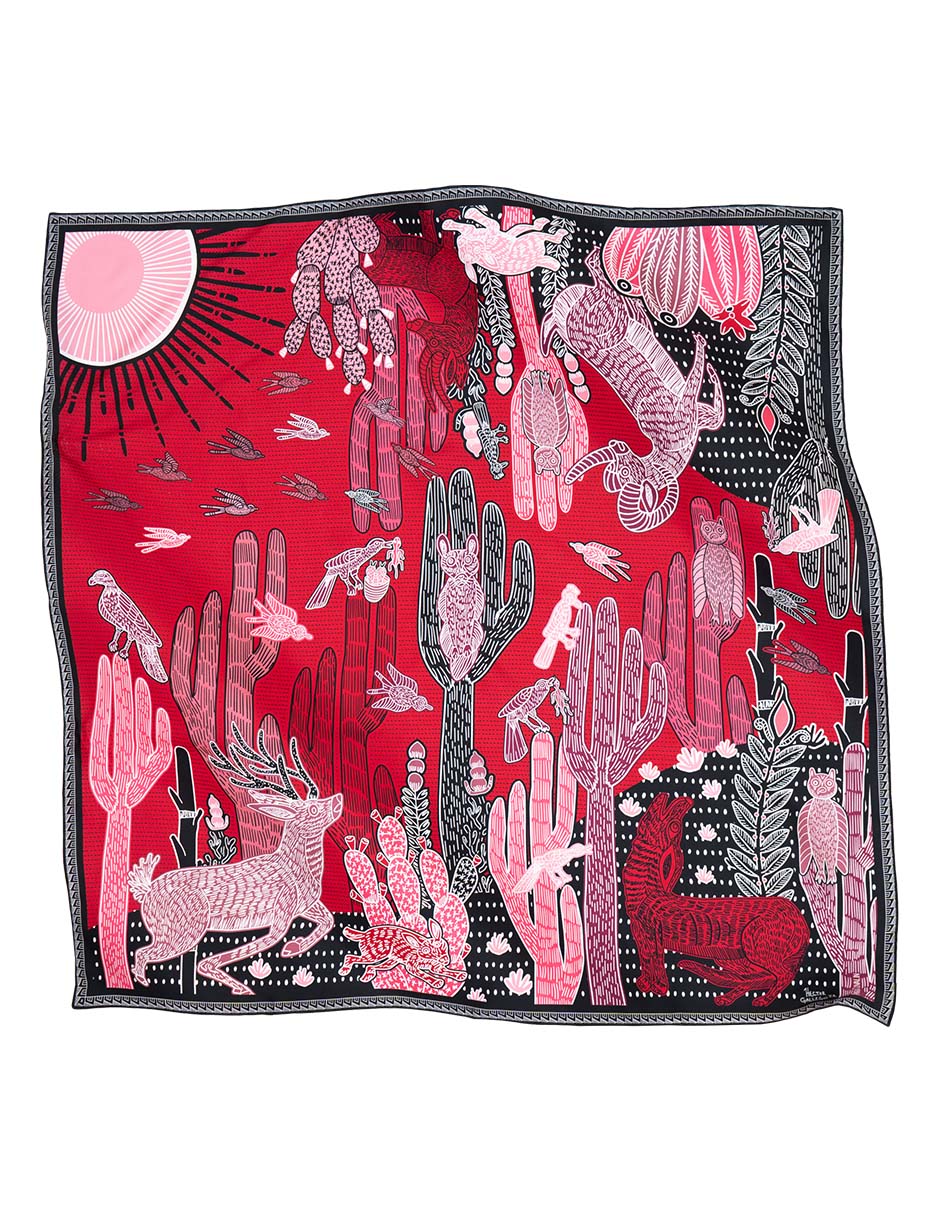 Mascada con estampado gráfico de seda para mujer Mascada con estampado gráfico de seda para mujer