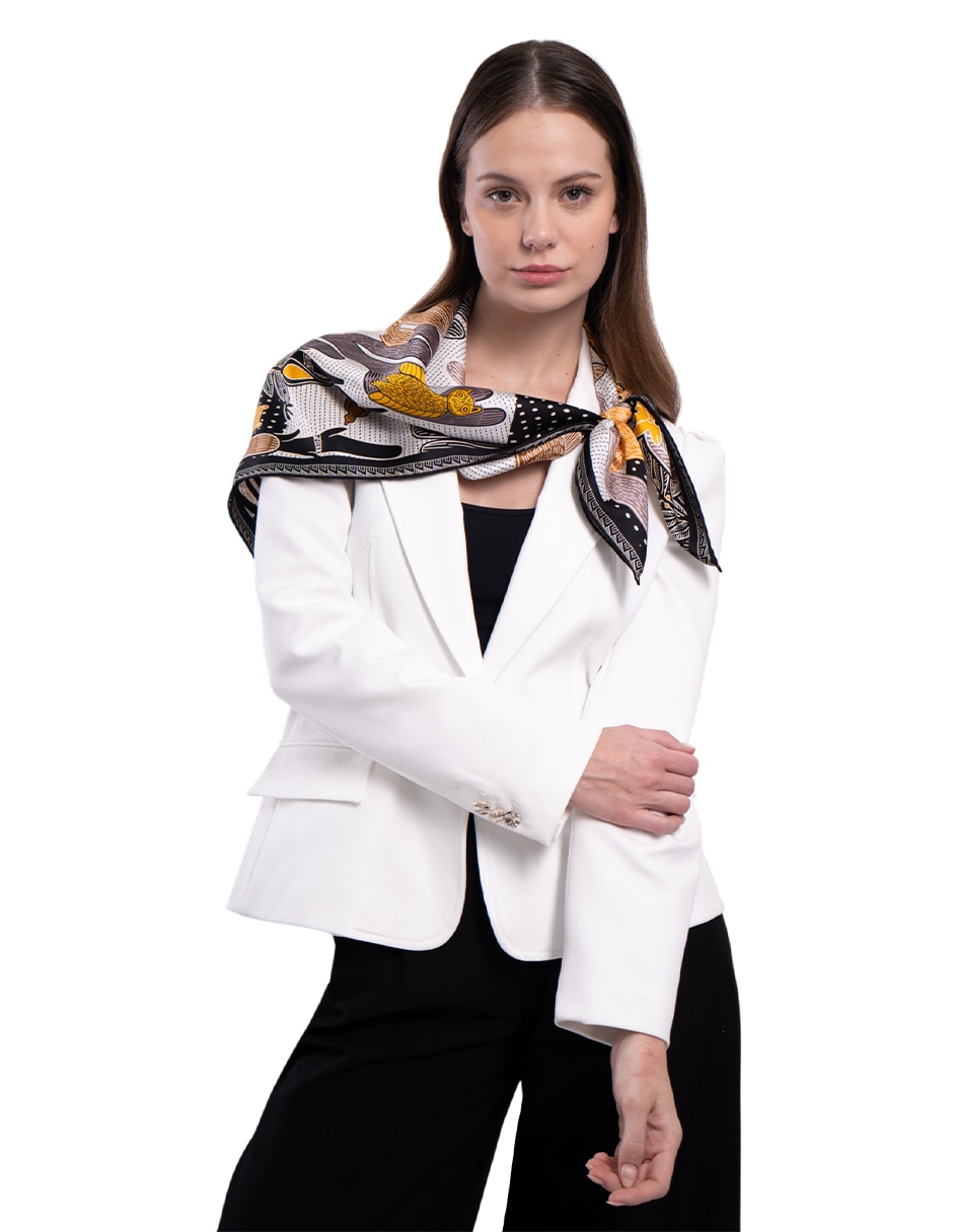 Mascada con estampado gráfico de seda para mujer 1