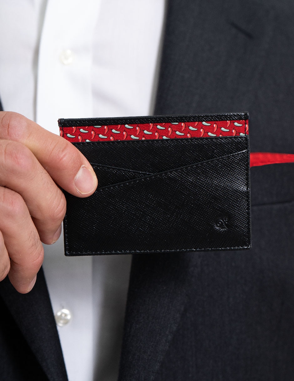 Tarjetero de piel Chiles de México para hombre