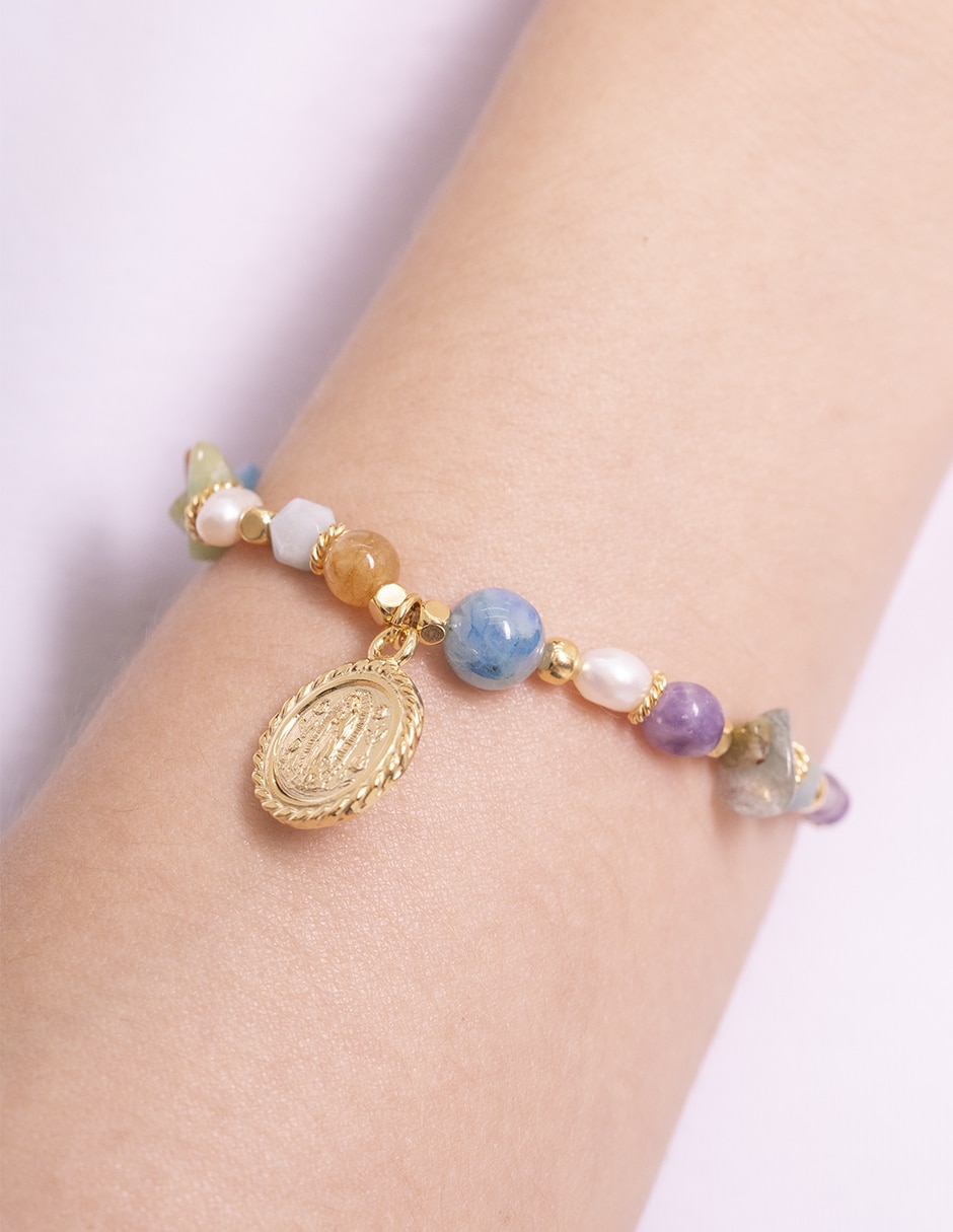 Pulsera joyería con turmalina 10 K virgen de guadalupe