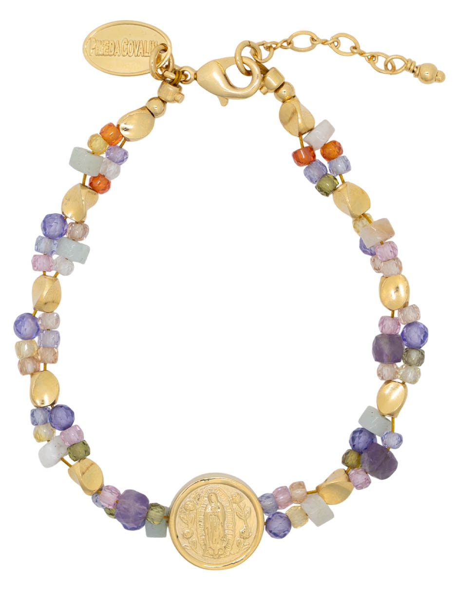 Pulsera joyería con amazonita 10 K virgen de guadalupe
