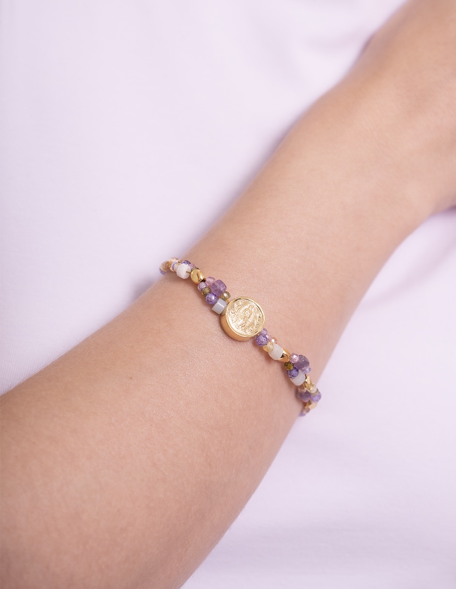 Pulsera joyería con amazonita 10 K virgen de guadalupe