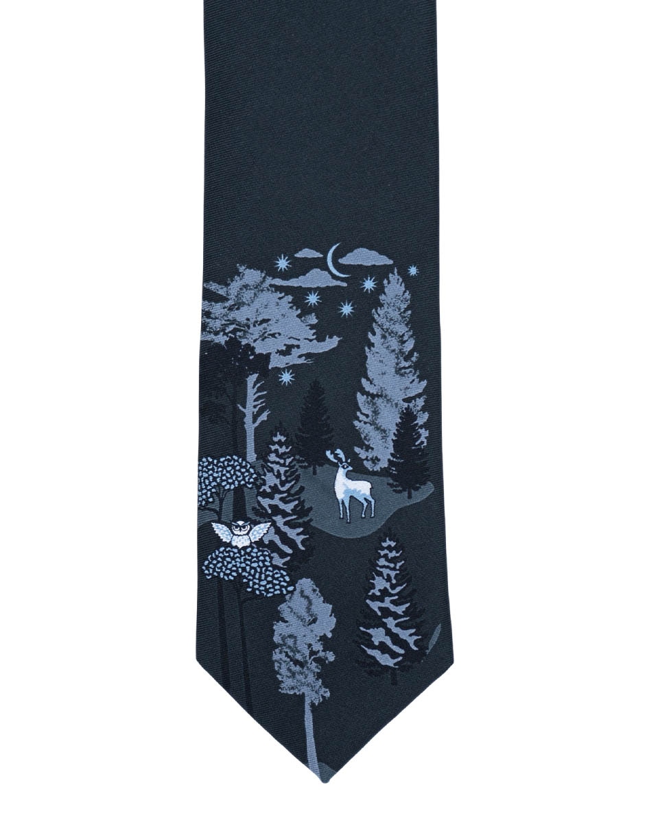 Corbata Animales Nocturnos regular de seda estampado para hombre