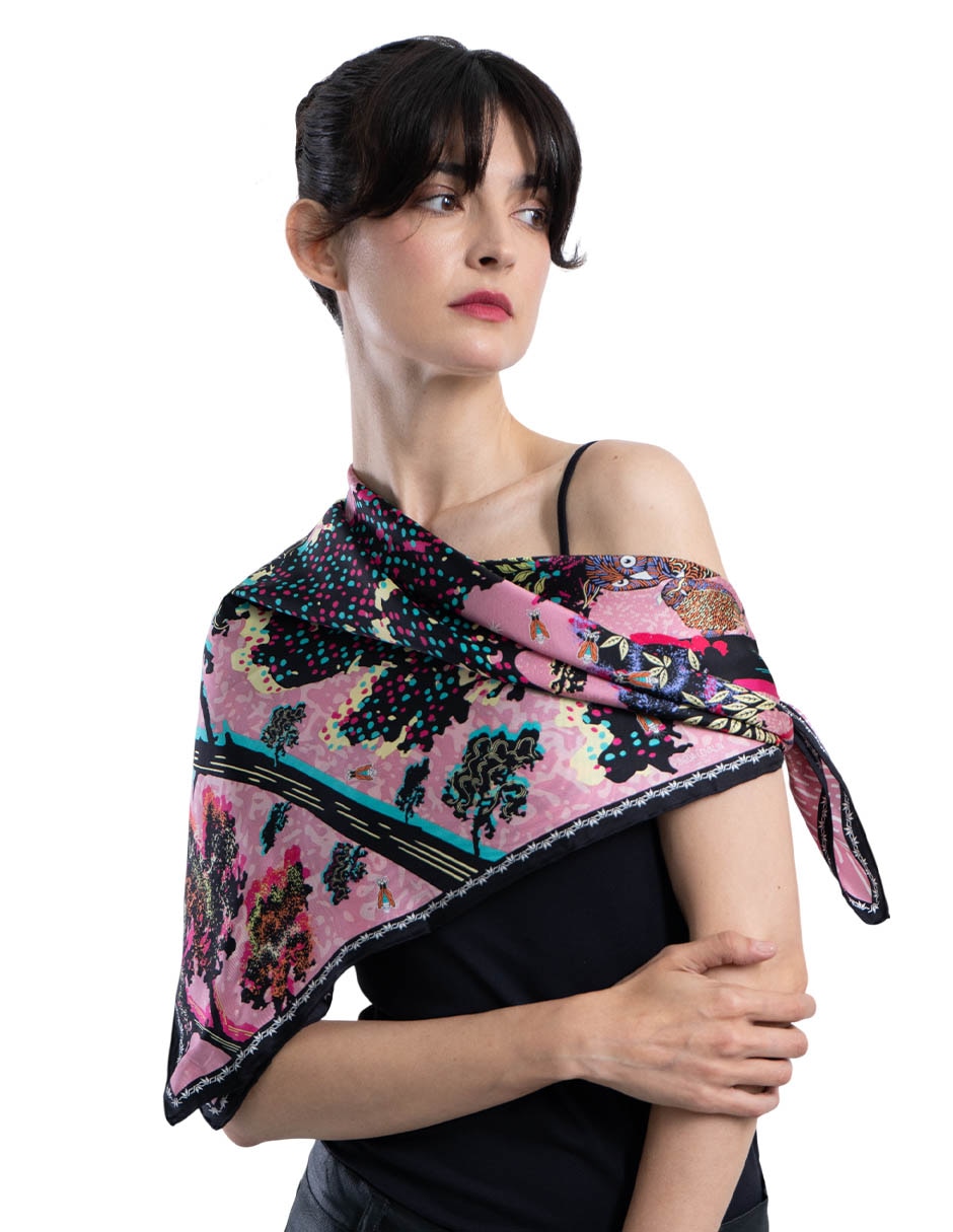 Mascada con estampado Gráfico de Seda para mujer 3