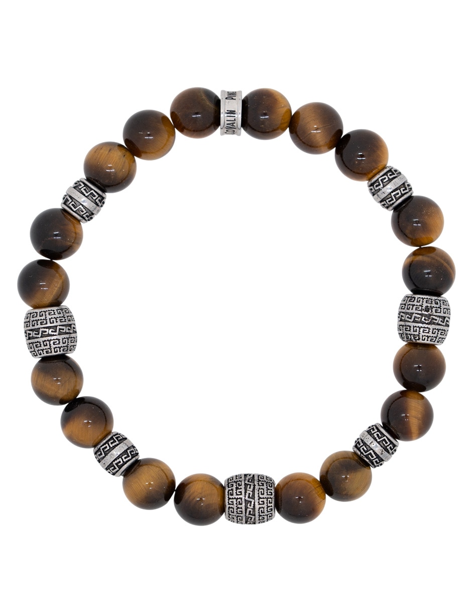Pulsera de acero inoxidable con ojo de tigre rodillos mitla