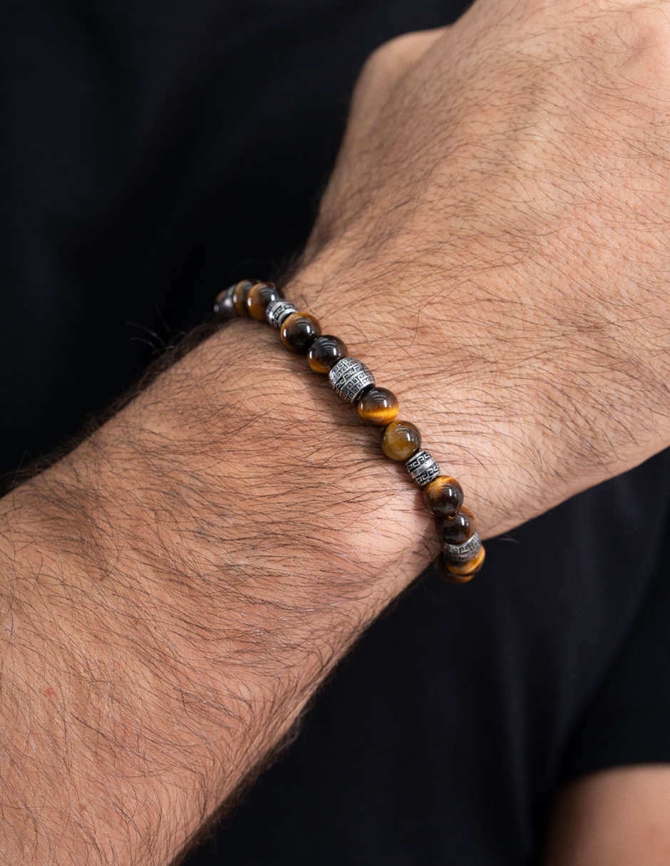 Pulsera de acero inoxidable con ojo de tigre rodillos mitla