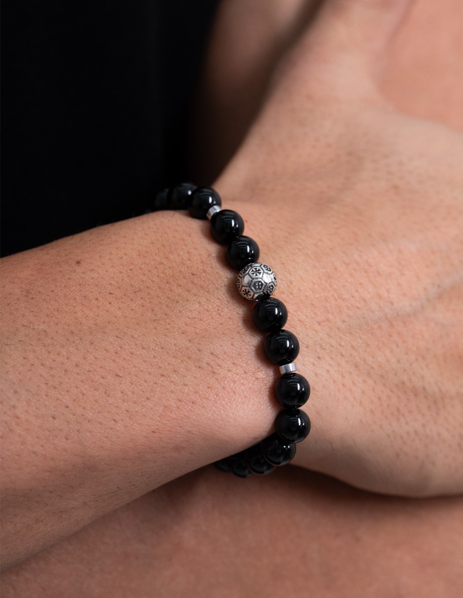 Pulsera de plata con ónix p 925 fútbol méxico