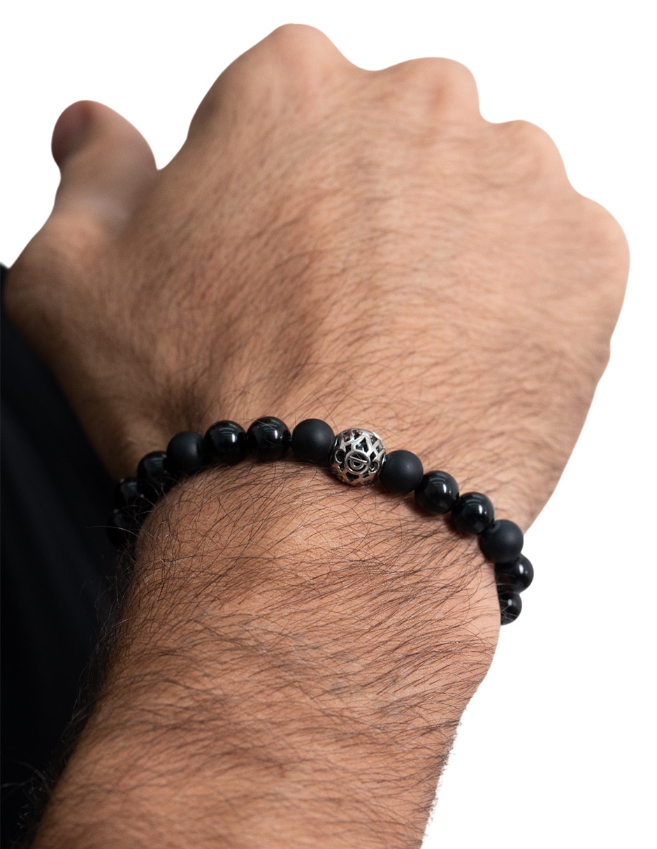 Pulsera de acero inoxidable con obsidiana ollin