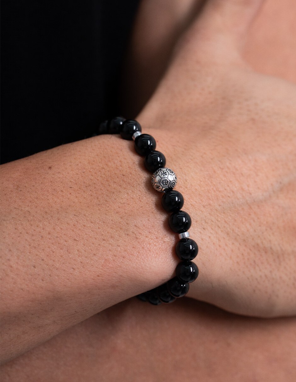 Pulsera de plata con ónix p 925 fútbol méxico