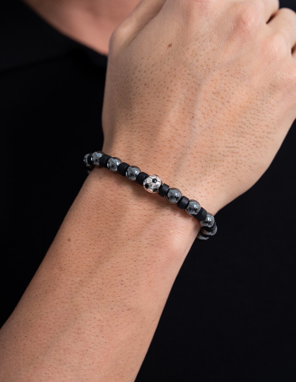 Pulsera de plata con hematita p 925 fútbol méxico