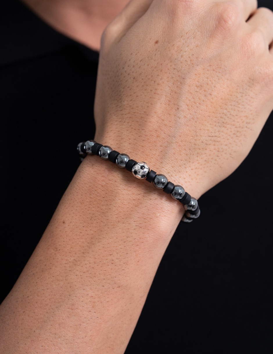 Pulsera de plata con hematita p 925 fútbol méxico