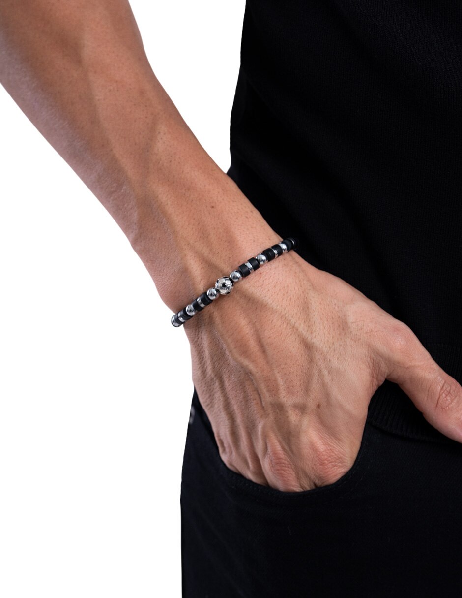 Pulsera de plata con hematita p 925 fútbol méxico