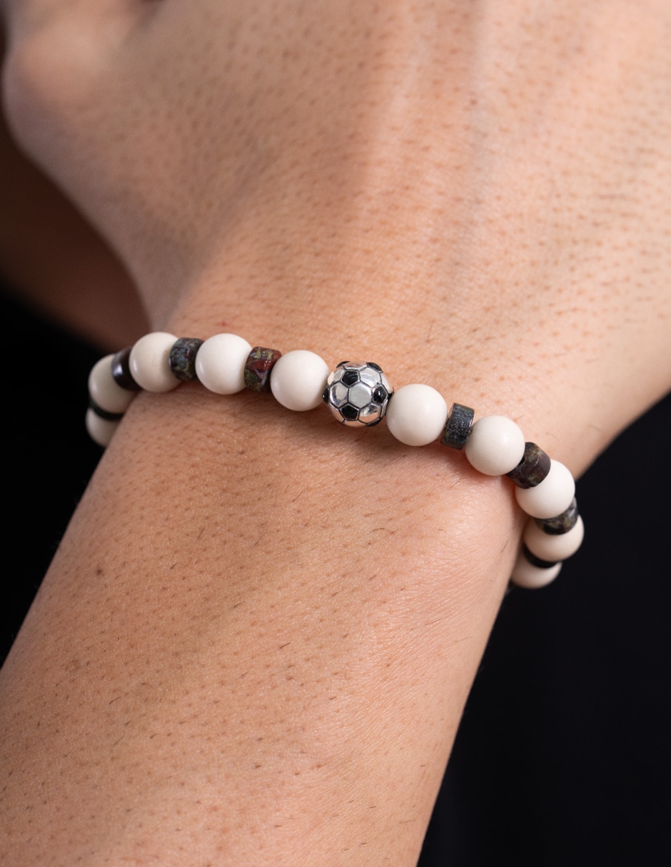 Pulsera de plata con jaspe rojo p 925 fútbol méxico