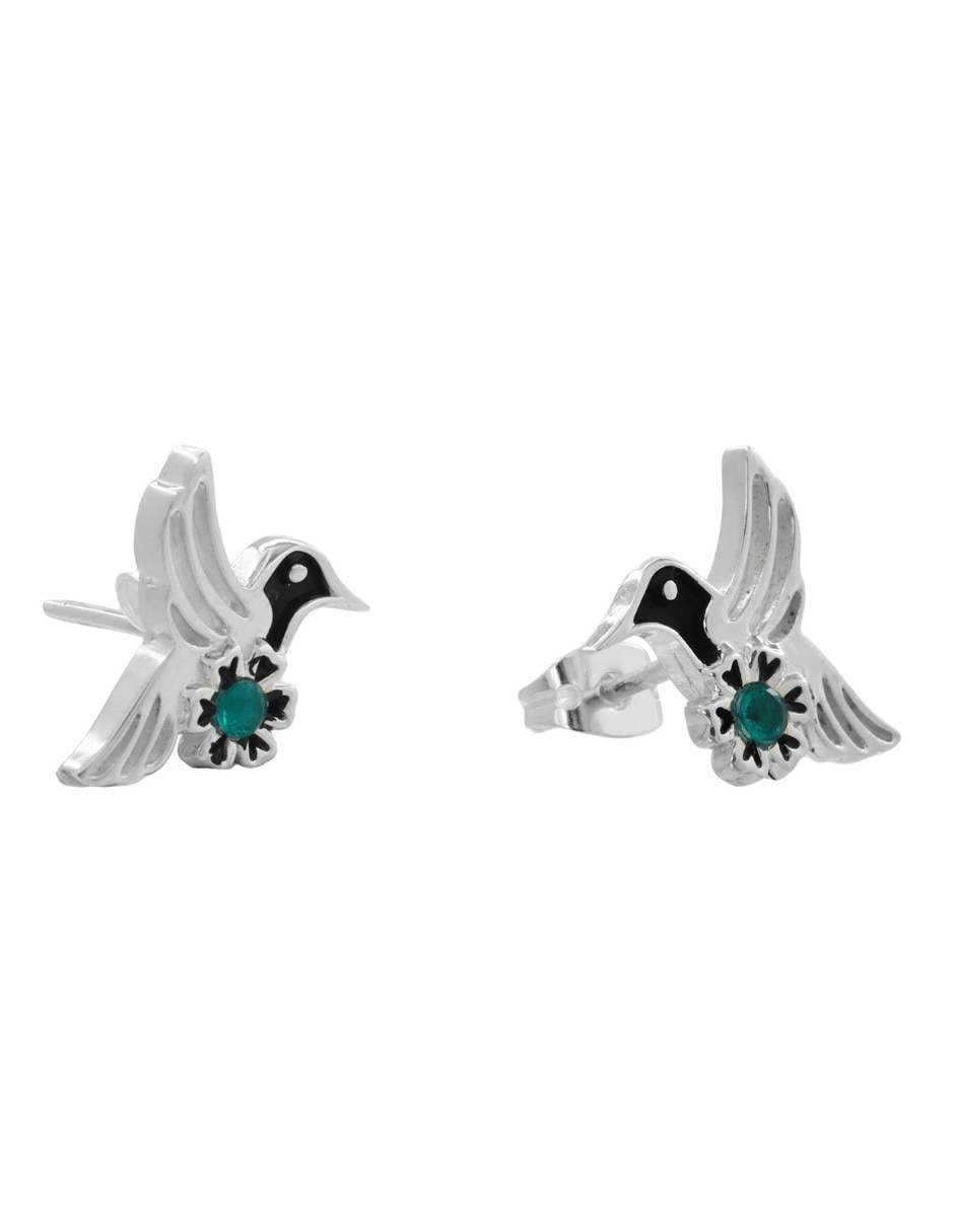 Aretes cortos de colibrí de plata p 925 con acabado pulido esmeralda 2