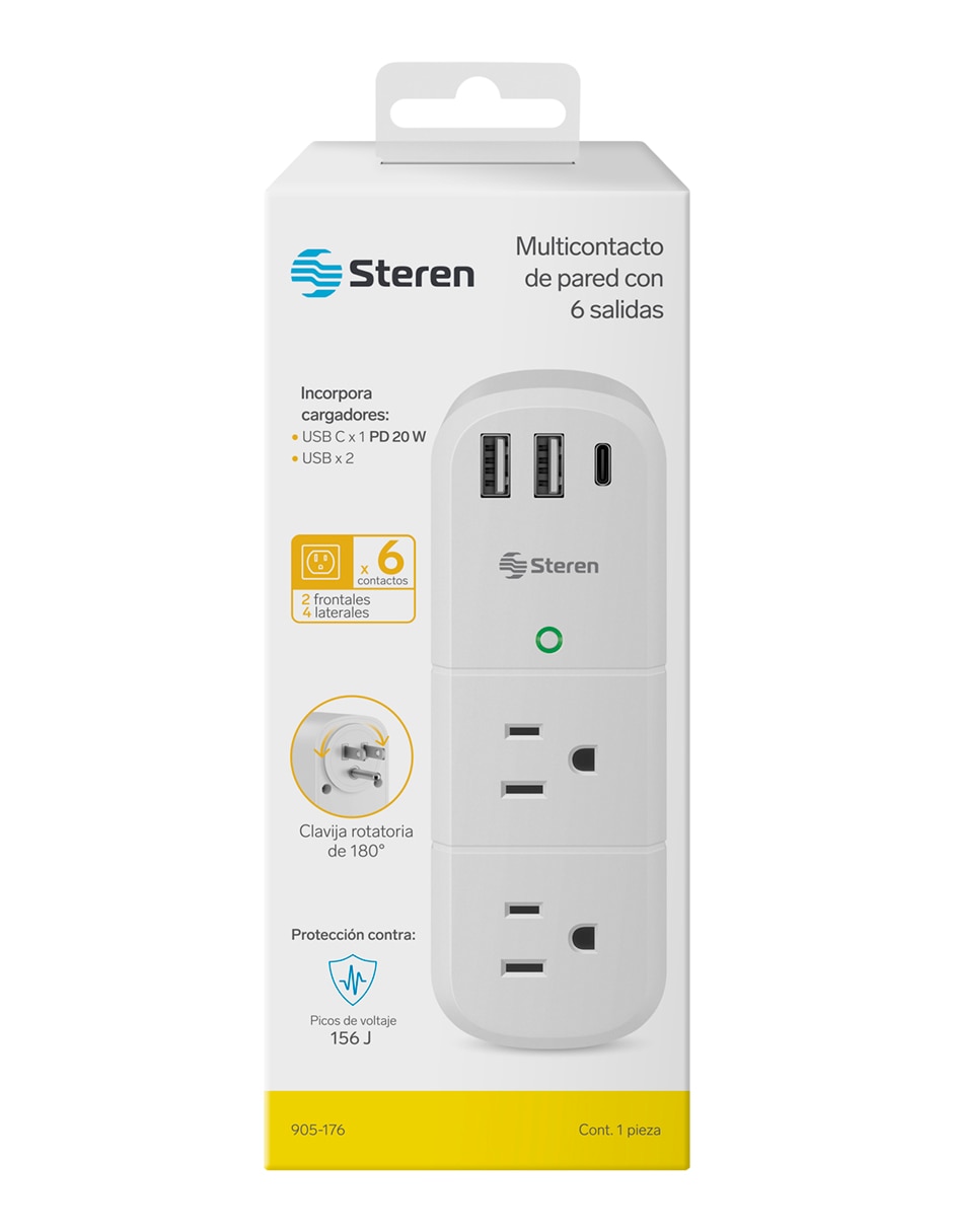 Multicontacto 905-176 de 6 contactos 2 puertos USB y 1 puerto USB C 3